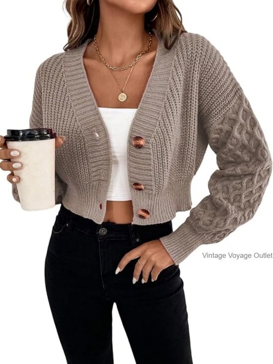 Sweaters - Chunky Ribbed Knit Open Front Cardigan Sweater, Button Front, Long Sleeve,